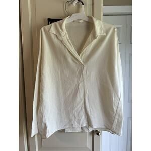 Ivory Effortless Chic Oversized Tunic Shirt Modern coastal ,V neck Large Korea
